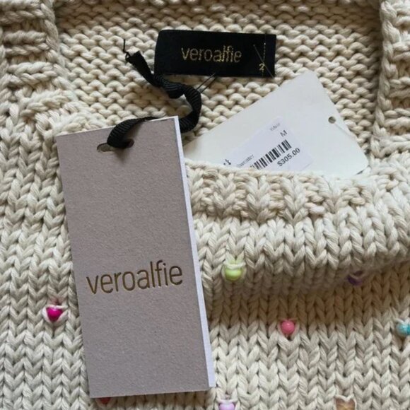 NWT Vero Alfie Sidra Sweater Womens Medium Cream Beaded Crew Neck Anthropologie - Picture 4 of 11